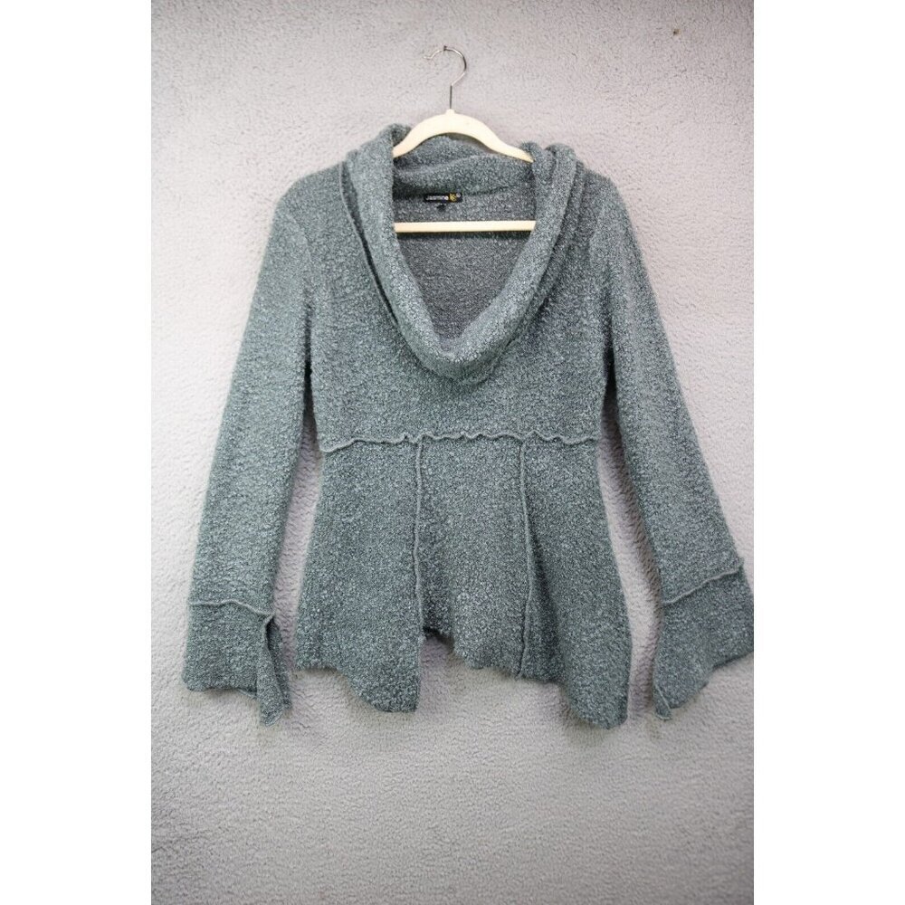 Jasmine KC Long Belled Sleeves Popcorn Knit Sweater-Large-Boho-Asymmetrical-Wool